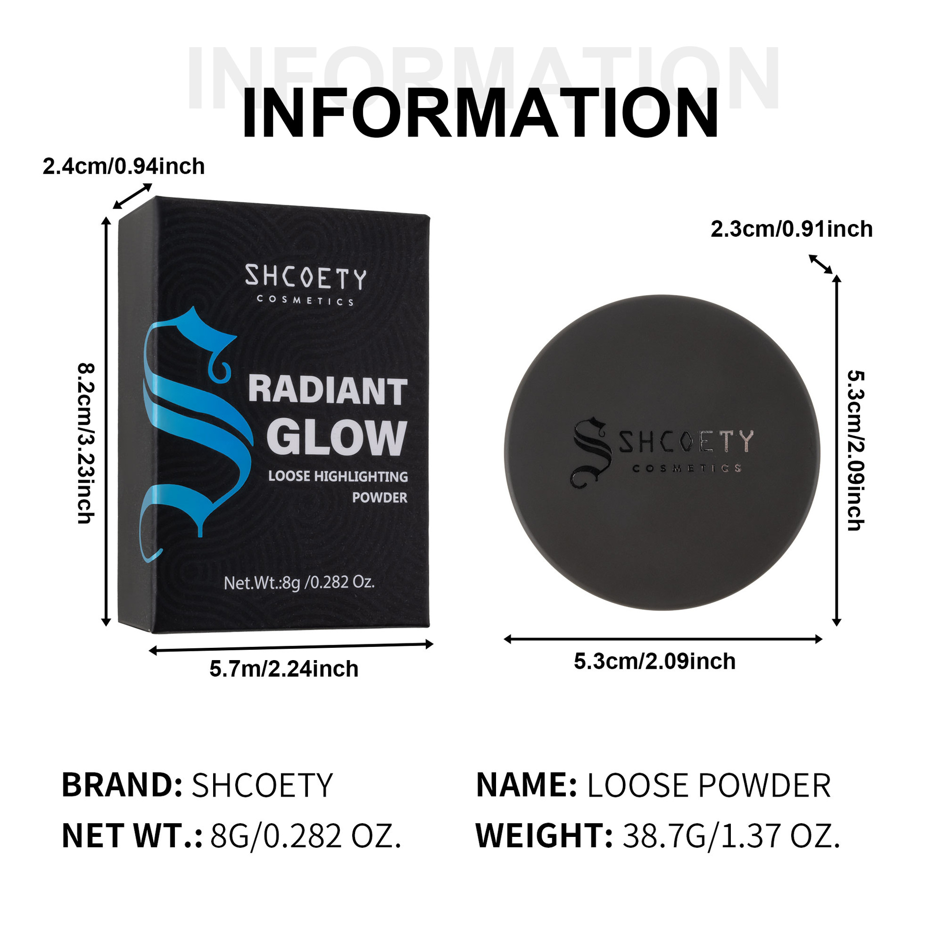 SHCOETY Pearl Light Powder is waterproof, sweat-proof, non-smudging, concealing loose powder, fine flash, contouring and setting powder, cross-border makeup Specification drawing