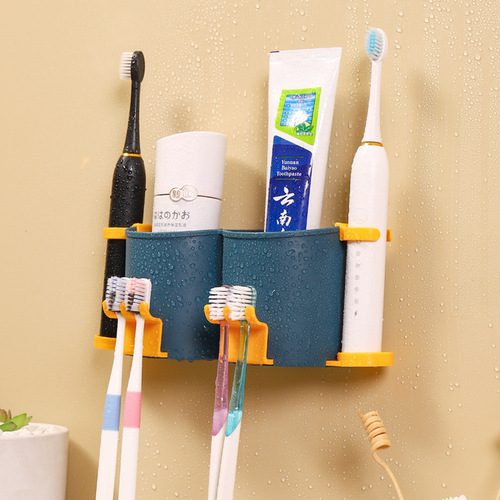Huisi Seamless Sticker Electric Toothbrush Storage Cup Holder Bathroom No-Punch Mouthwash Cup Cosmetics Storage Box