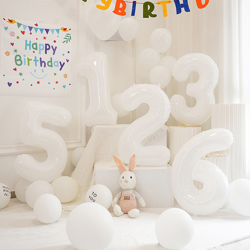 34-inch American-style white large aluminum foil birthday number helium balloons children's party decoration arrangement photo props for Instagram