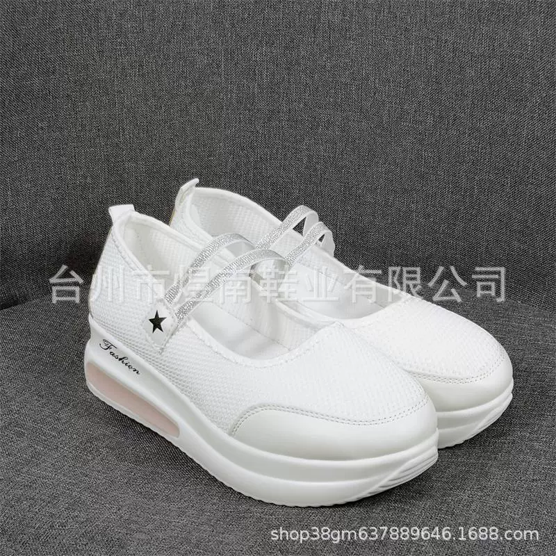 2022 Summer new canvas textiles, pure color daily spot, low -top black slope round head shoes