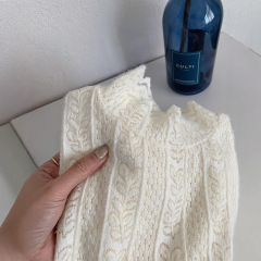 パイル感レース立襟長袖tシャツ秋冬にベージュ色のシャツを着る気質が優しい上着