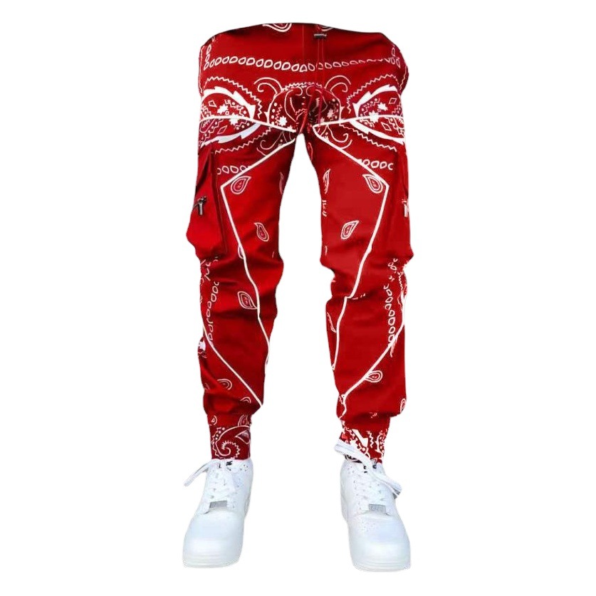 2023 Comercio exterior estación independiente Nueva Flor de anacardo ocio deportes harén pantalones sueltos de los hombres de High Street multi-Bag overoles