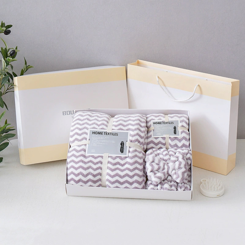 横纹水纹三件套烫银礼盒紫