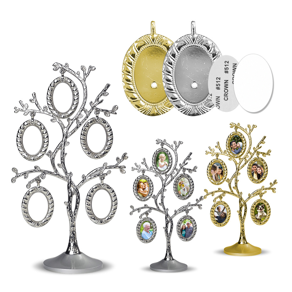 Impresión de transferencia térmica de alta calidad de metal árbol de familia marco de fotos DIY personalizado consumibles en blanco al por mayor