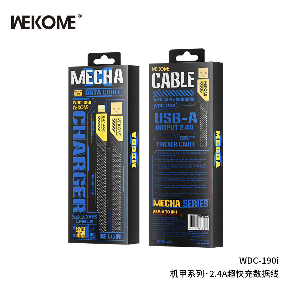 WEKOME Mech 6A/20W/100W carga súper rápida no planchado de alta potencia cable de datos tejido línea plana de fideos