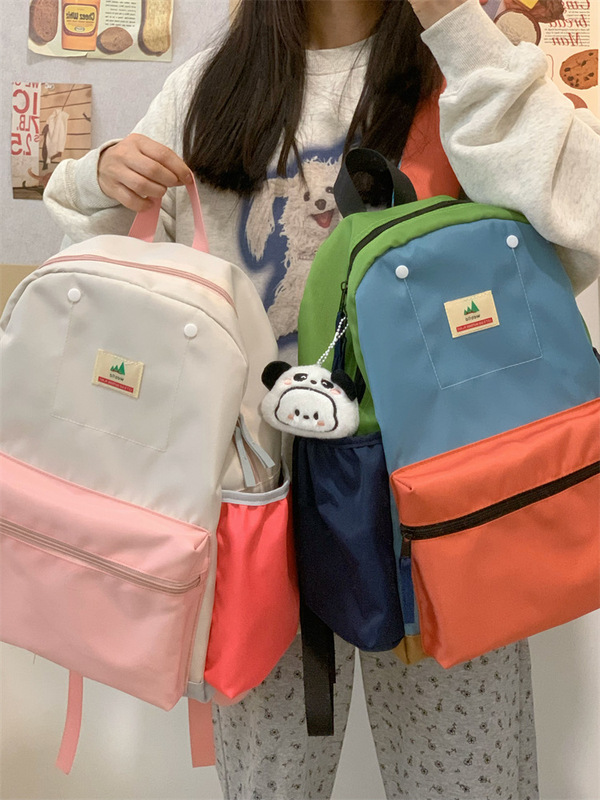 书包新款撞色小众双肩包小学生女书包大容量韩版ins休闲百搭背包|undefined