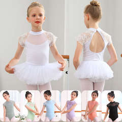夏用子供ダンス服、レースとメッシュのボディスーツ、女の子練習着、子供バレエジャンプスーツ、民族舞踊