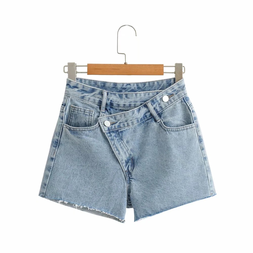 irregular frayed denim shorts NSHS52077