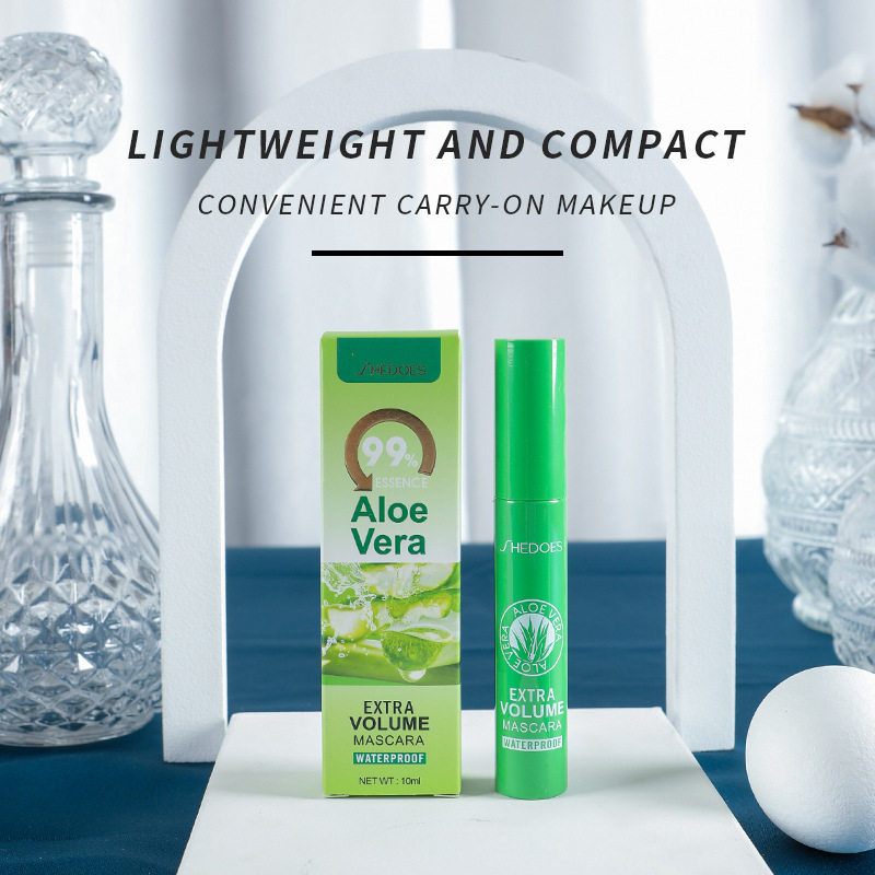 Sudeste asiático transfronterizo Shedoes Aloe Vera Essence impermeable, anti-transpiración, densa, curva, delgada y larga, mascara sin manchas.