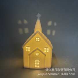 陶瓷镂空小房子烛台摆件节日夜灯蜡烛台桌面装饰品北欧小镇美式