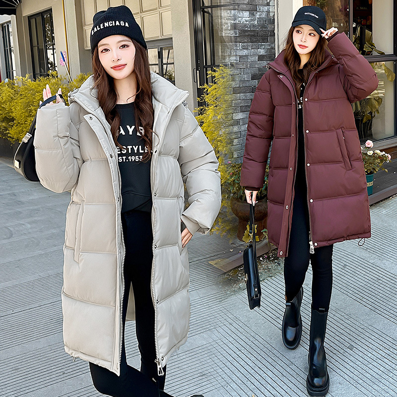 外贸2025新款羽绒棉衣女中长款连帽加厚时尚气质冬装保暖棉服外套
