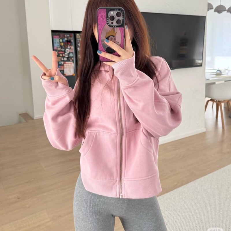 Lulu Original Label Same Style Scube Rose Red Full-Zip Loose Hooded Sweatshirt Fleece-Lined Jacket Yoga Wear for Women Lulu Original Label Same Style Scube Rose Red Full-Zip Loose Hooded Sweatshirt Fleece-Lined Jacket Yoga Wear for Women