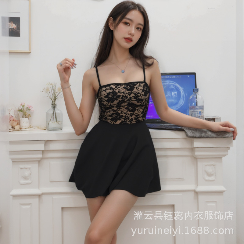 Yurui Sexy Intimates, Sexy Temptation, No Need to Take Off Pajamas on the Bed, Pure Lust Lace Small Breasts, Passionate Suspender One-Piece Nightgown