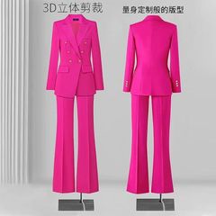 ファッションオフィスレディース正式長ズボンスーツ女性ブルーピンク黄色女性ビジネス作業服2点セット西