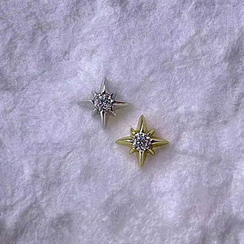 跨境嘻哈潮流S925纯银针莫桑石八芒星耳钉耳饰防过敏养耳洞情侣款|undefined