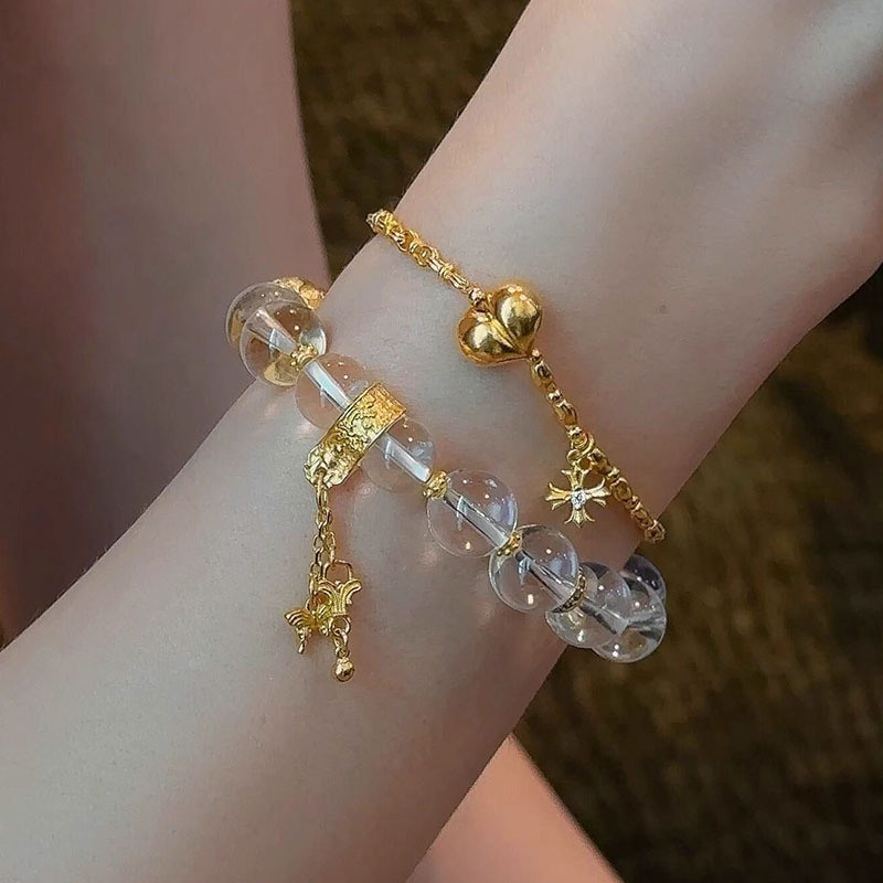 Xiaohongshu 人気のホワイトウォータービーズブレスレットゴールデンタッセルアクセサリー絶妙なハイエンドブレスレットファッションモデルドロップシッピング|undefined