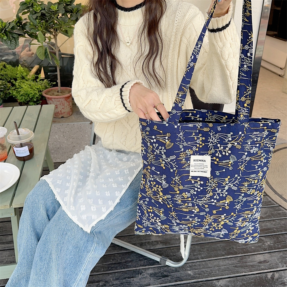 43204 ins Spring/Summer New Gentle small floral starry sky single-shoulder canvas bag with large capacity for girls' study bag undefined