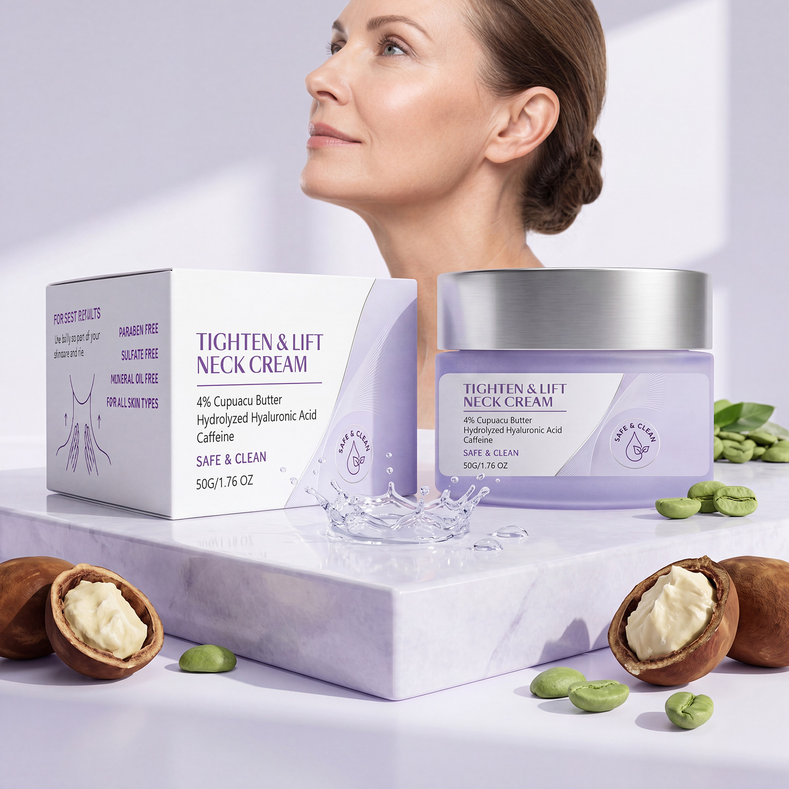 Moisturizing Neck Cream Daily Gentle Skin-Friendly Care for Softening Facial and Neck Skin, Refreshing and Hydrating Massage Face and Neck Cream