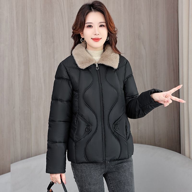 实拍翻领时尚气质棉服女冬季新款轻薄棉衣短款秋冬外套小个子休闲|undefined