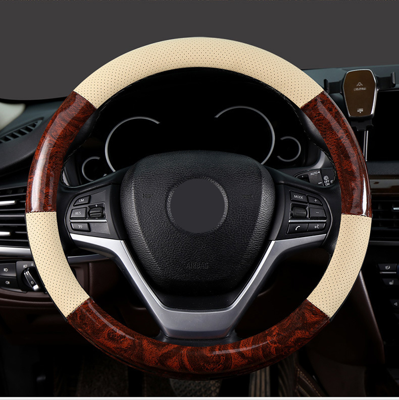 Wood Grain Four-Season Car Steering Wheel Cover Suitable for Volkswagen Passat, Magotan, Toyota Camry, Honda Accord
