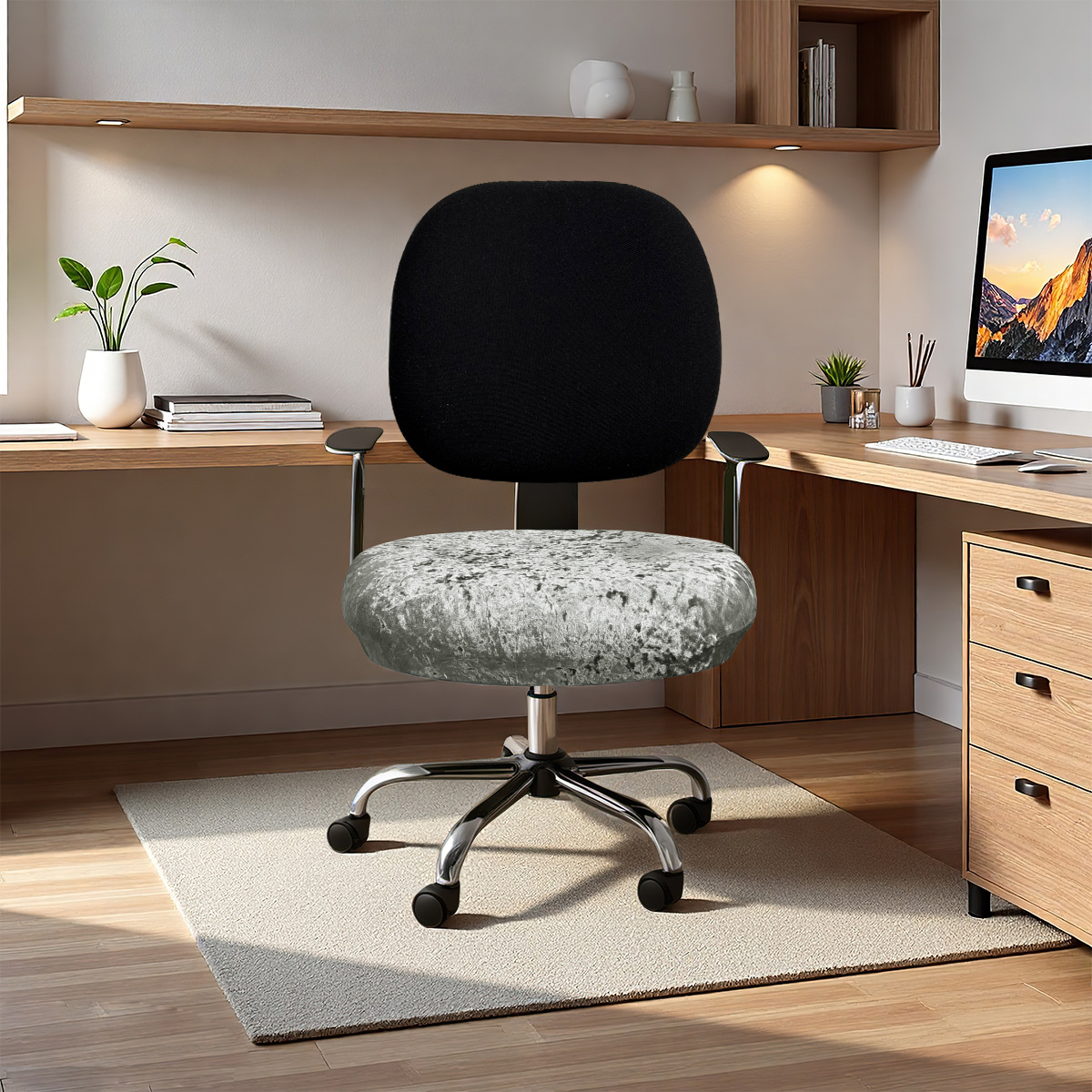 Transfronterizos color sólido elástico diamante seda cubierta de silla de escritorio cubierta de respaldo universal cubierta de asiento cubierta de taburete TEMU