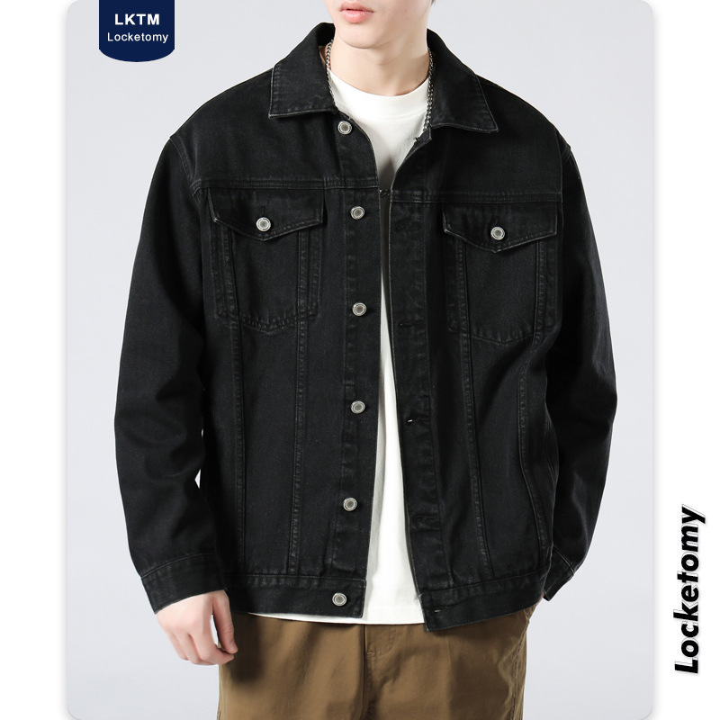 LKTM Men's# Autumn Black Denim Jacket Men's Korean Loose Fashion Brand Retro All-match Work Jacket Top