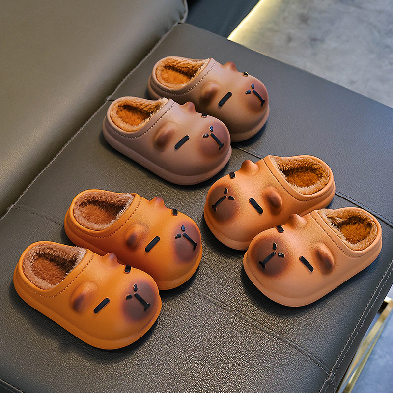 Zapatillas de algodón para niños Capibara, zapatillas de algodón para niños y niñas de invierno, zapatillas de algodón para padres y niños, zapatos de algodón para niños mayores y niños