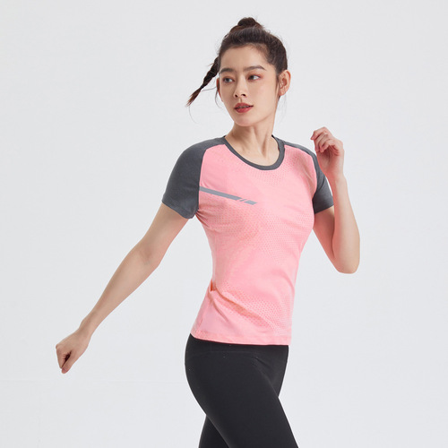  Breathable and lightweight running short-sleeved tops fitness yoga outdoor sports ice silk T-shirt elastic quick-drying clothing for women
