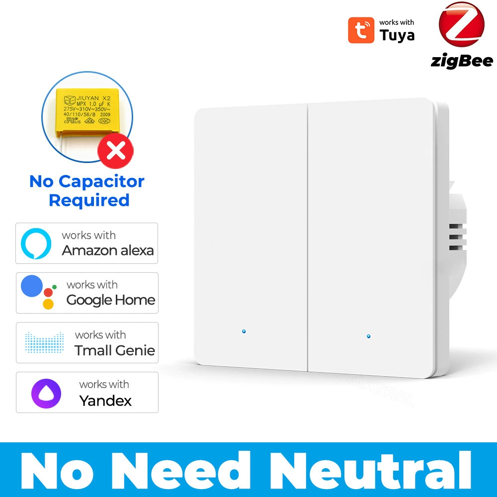 Настенный умный выключатель, Tuya Zigbee 3.0, ABS‑пластик, 1–3‑модульный (EU), 10 А, 7–300 Вт