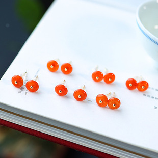 Original Design Natural Red Emerald Earrings Fawn 14k Elegant Simple Earrings Niche Design Light Luxury Earrings