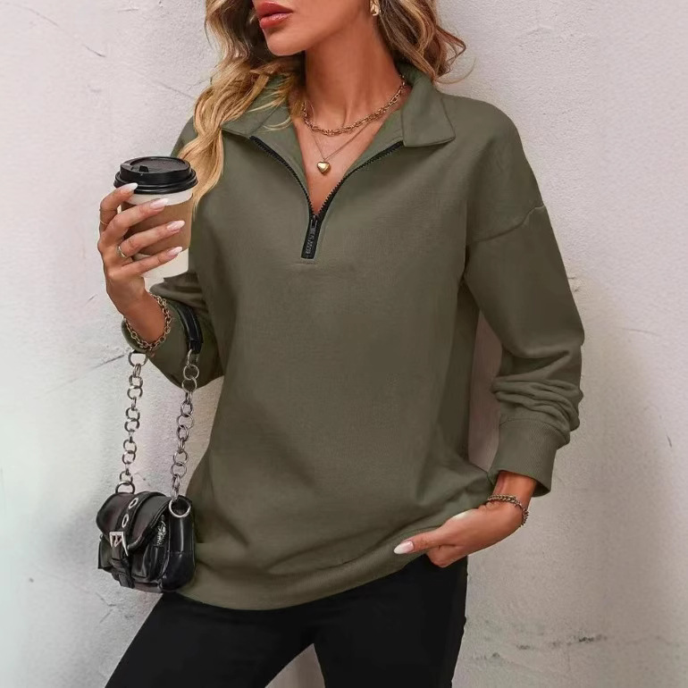 2026 Foreign Trade Women's Half-Zip Long Sleeve Sweatshirt Fashion Pullover Hoodie For Women_ecoleips.com