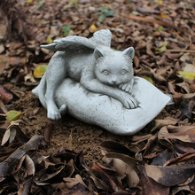 跨境新款天使猫摆件创意树脂宠物狗墓碑纪念石花园雕像祭祀装饰品