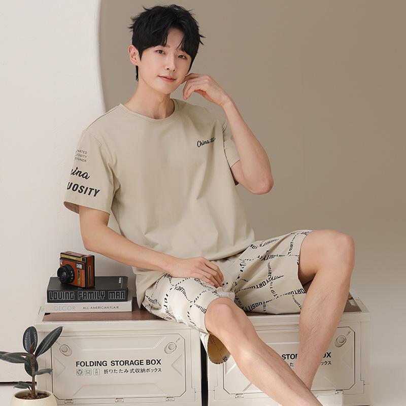Pure Cotton Pajamas for Men, Summer Thin Short-Sleeved Shorts, Large Size Home Clothes, 2026 New Style, Can Be Worn Outside, Men's Suit