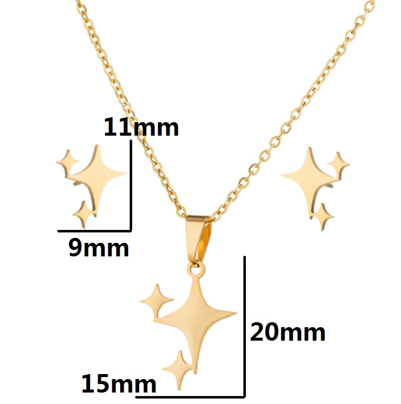 201 Stainless Steel Material Star Pattern PVD Coated 18K Gold Real Gold Plated Star 201 Stainless Steel Simple Style Waterproof Non Tarnish Earrings Necklace