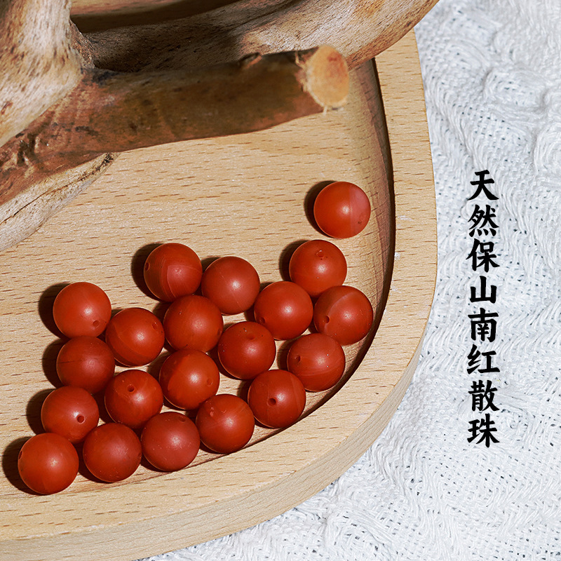 Natural Baoshan Southern Red Agate Loose Beads Round Beads Three-Way Bracelet Crystal Semi-Finished DIY Accessories Accessories Bracelet Chain