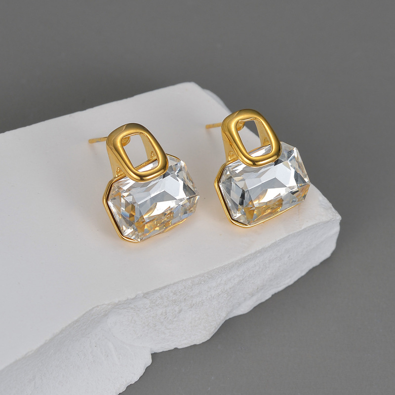 Holiday Occasion 304 Stainless Steel Material PVD Coated Real Gold Plated Square 304 Stainless Steel Vacation Simple Style Waterproof Non Tarnish Earrings Necklace