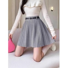 2025春秋新款学院风灰色百褶裙松紧腰短裙百褶裙针织裙半身裙女