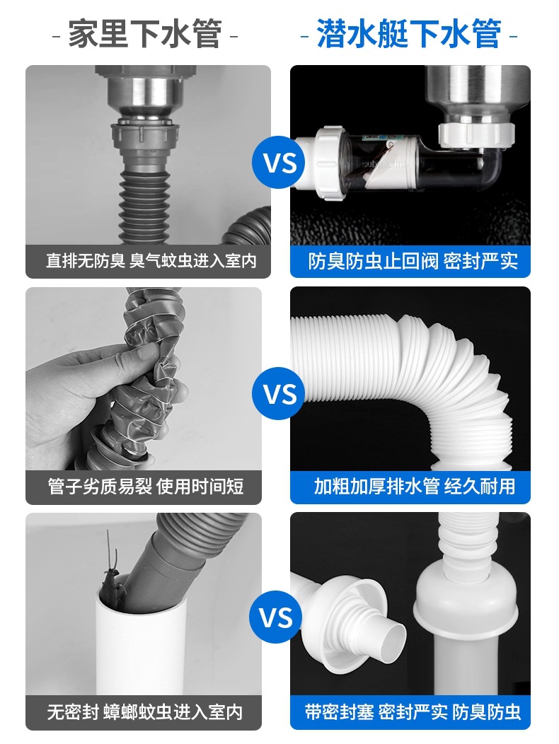 OD59 Wholesale Kitchen Vegetable Basin Drainage Pipe Accessories, Sink Odor-Proof Drain Valve, and Basin/Washing Area Kit