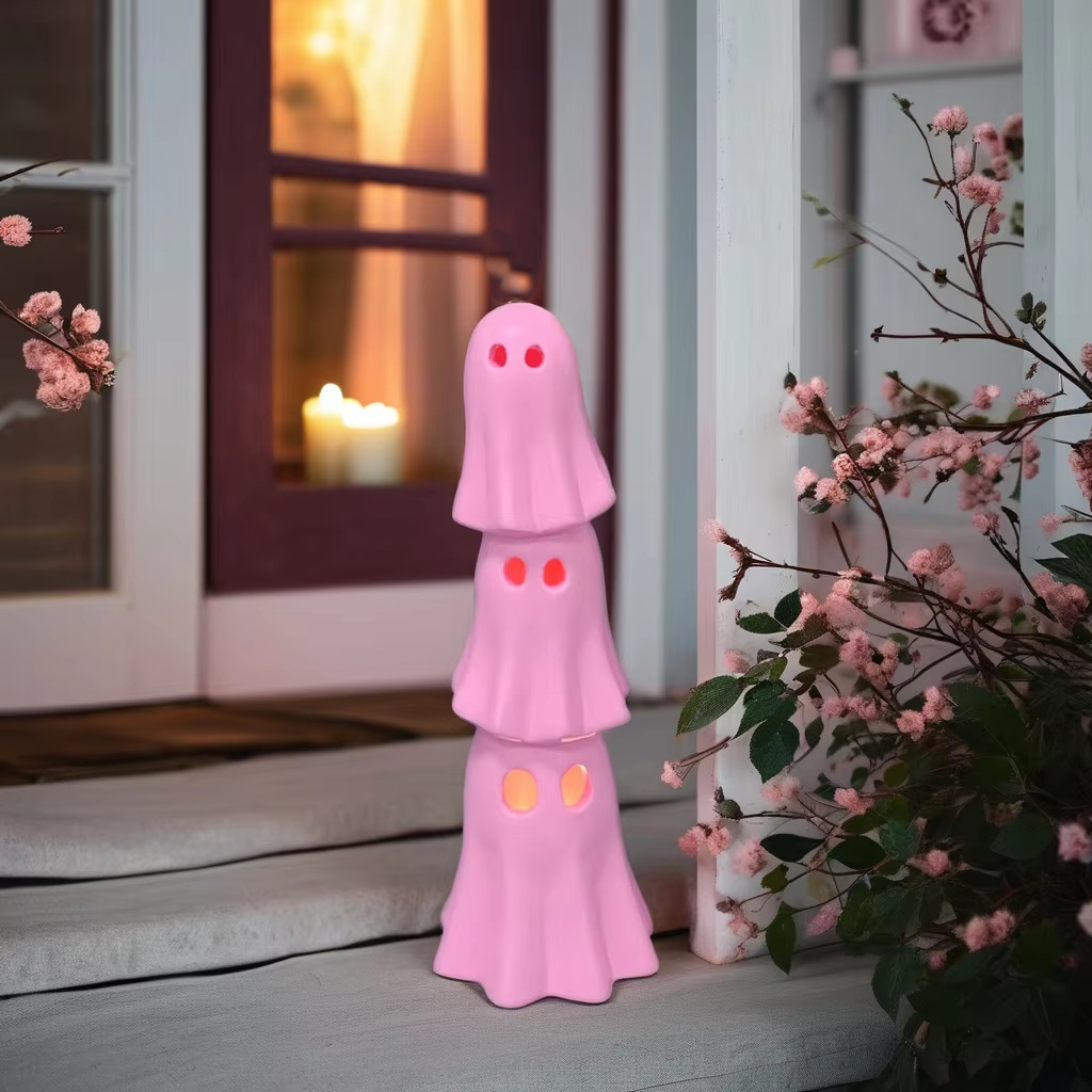 Nuevos productos transfronterizos Halloween lindo rosa triple decoración de fiesta fantasma jardín decoración de sala de estudio lámpara electrónica de escritorio