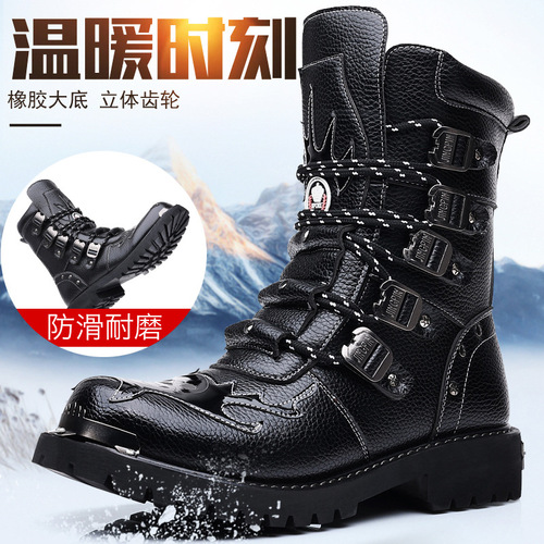 Men's boots for autumn and winter middle-height riding boots, long boots, working boots, men's big-head leather boots, thick sole, large size, long Martin boots, fashionable