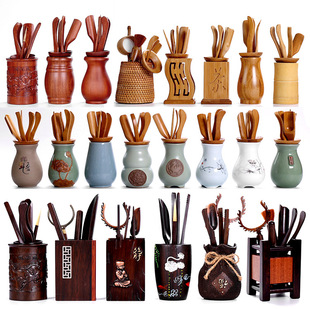 Kung Fu Tea Set Accessories Tea Ceremony Six Gentlemen Complete Set Black Sandalwood Solid Wood Tea Clip Bamboo Tweezers Tea Cup Tea Clip