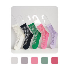 Summer new arrival socks for women: solid-color hollow socks in JK style, featuring breathable, lightweight white mesh designs with openwork detailing and mid-calf length.