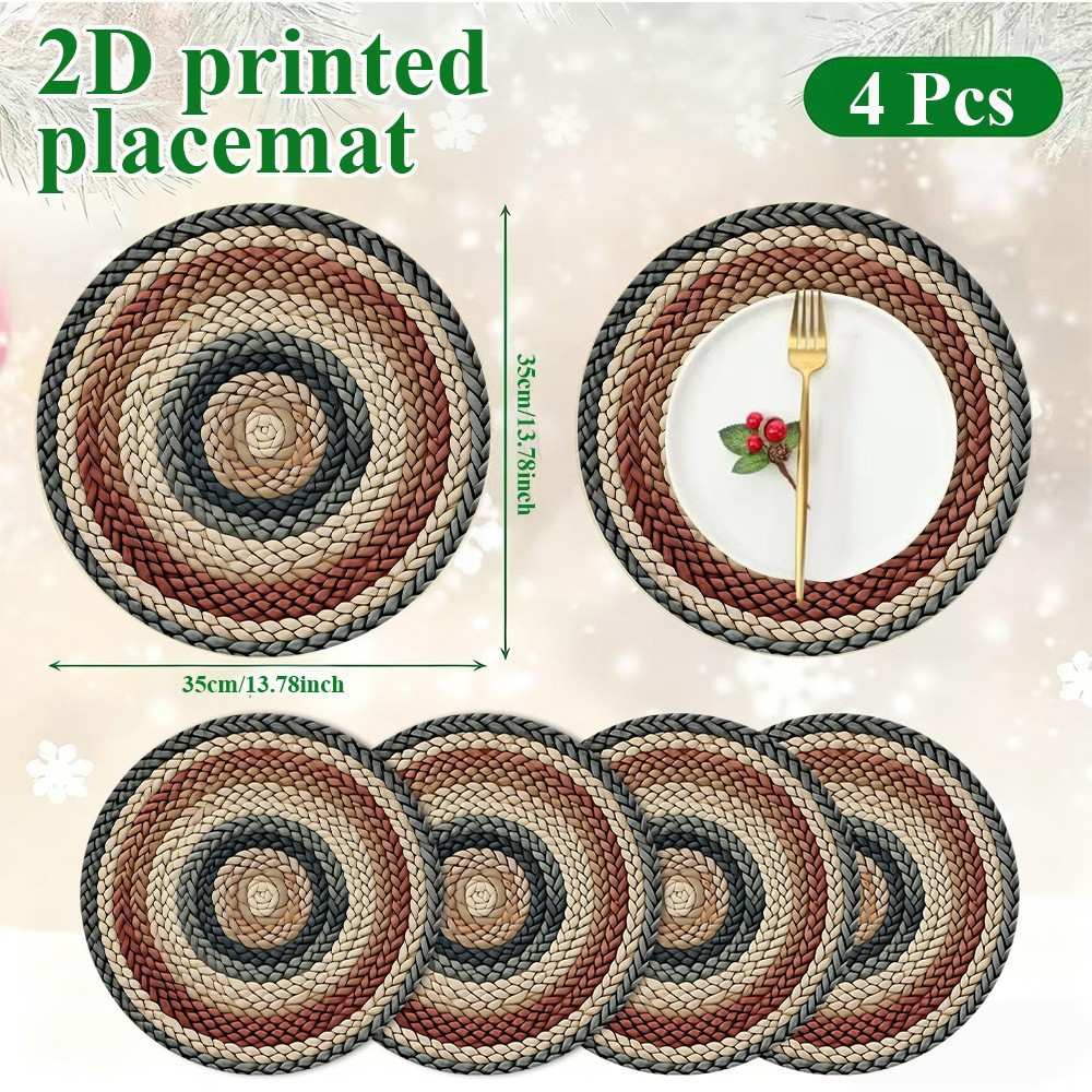 Cross-border non-slip placemats, 2D printed round placemats, Bohemian style custom linen mats, photography props