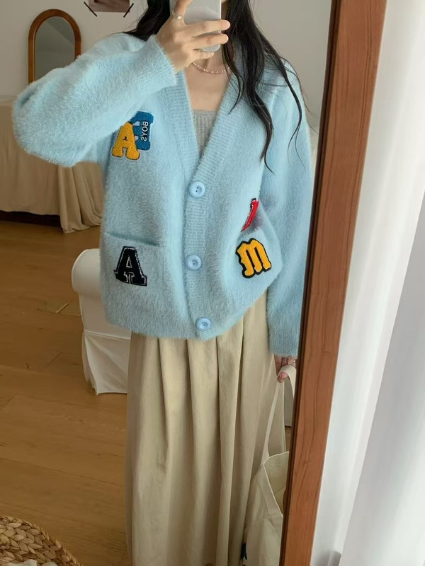外穿少女感女装毛衣显瘦显白软糯仿貂绒针织外套女装短款毛衣开衫|undefined