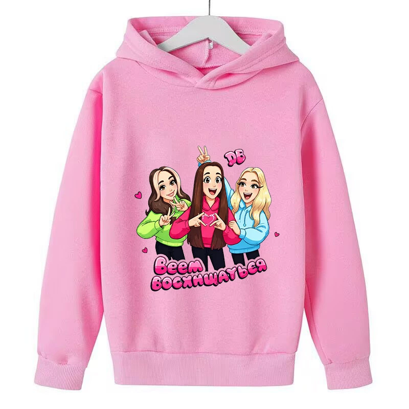 少女心闺蜜装连帽卫衣 女生三人卡通图案款 粉色友谊主题卫衣批发