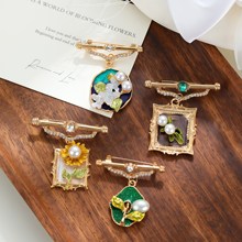 法式复古油画胸花别针吊坠高级感文艺风珍珠精致时尚设计感女配饰