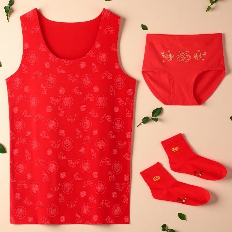 New Year's Blessing Lettering Thermal Vest, Seamless Fleece Underwear for Men and Women, Suitable for the Year of Birth, Wedding Double-Sided Fleece, Free Shipping Wholesale