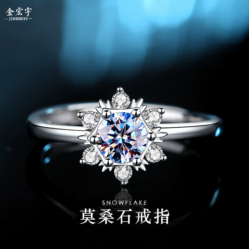 Creative ring with stone, classic fashionable wedding ring, with snowflakes, silver 925 sample