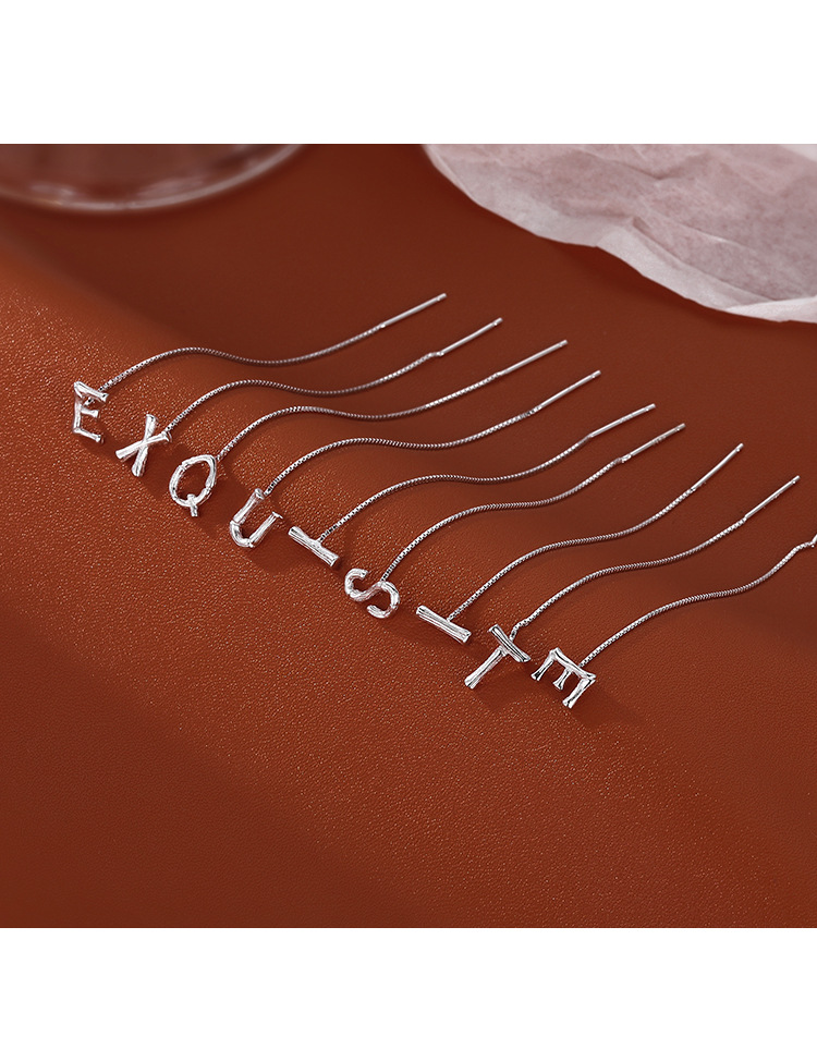 Fashion Simple Style Letter Sterling Silver Tassel Earrings Ear line