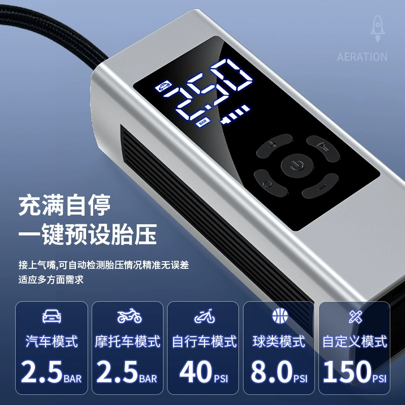 2025 автомобильный портативный многофункциональный автомобильный беспроводной надувной насос для обнаружения давления в шинах фонарик освещения аварийной зарядки